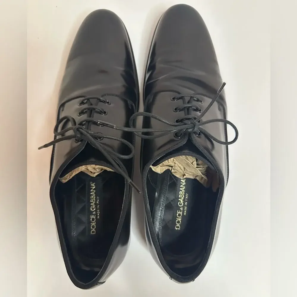 Dolce & Gabbana Raffaello Brushed Calfskin Derby Shoes Sz US 10 High Shine Black